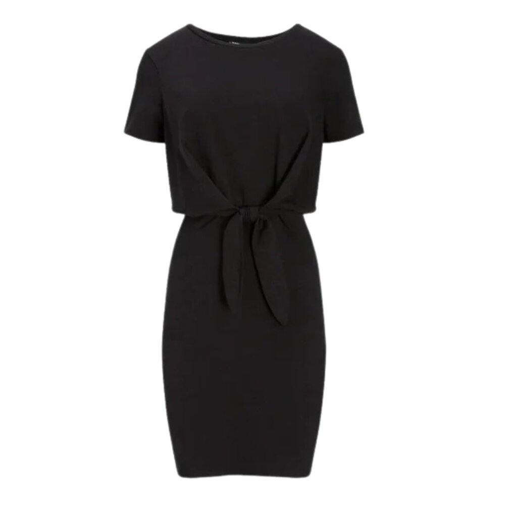 Express Tie Front T-Shirt Dress in Pitch Black